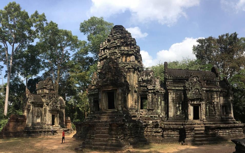 Lepo izklesan detajl enega izmed templjev, ki se nahajajo v kompleksu Angkor Wat.