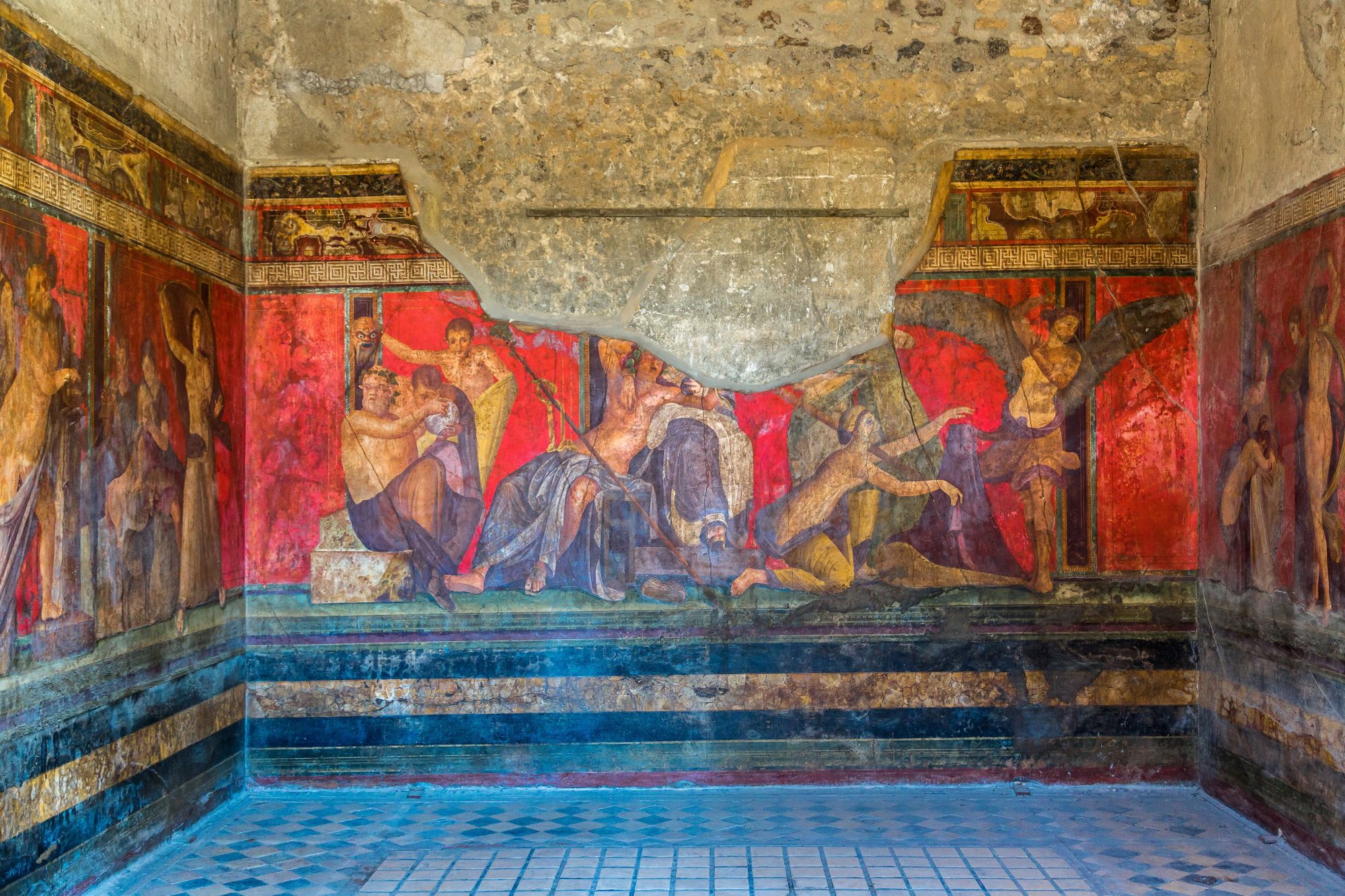 Freske s prizori iz Dionizovega kulta v Vili misterijev v Pompejih.