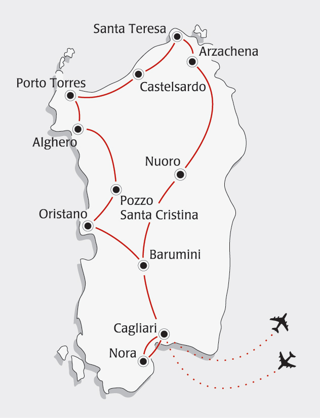 Zemljevid potovanja na Sardinijo